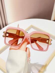 1 件男女通用方形复古街头风 Y2K 拼色时尚眼镜，时尚度假之选 - 彩色 - 查看 8