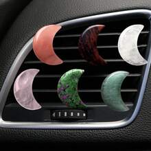 1 件天然水晶石英月亮形状汽车出风口夹装饰