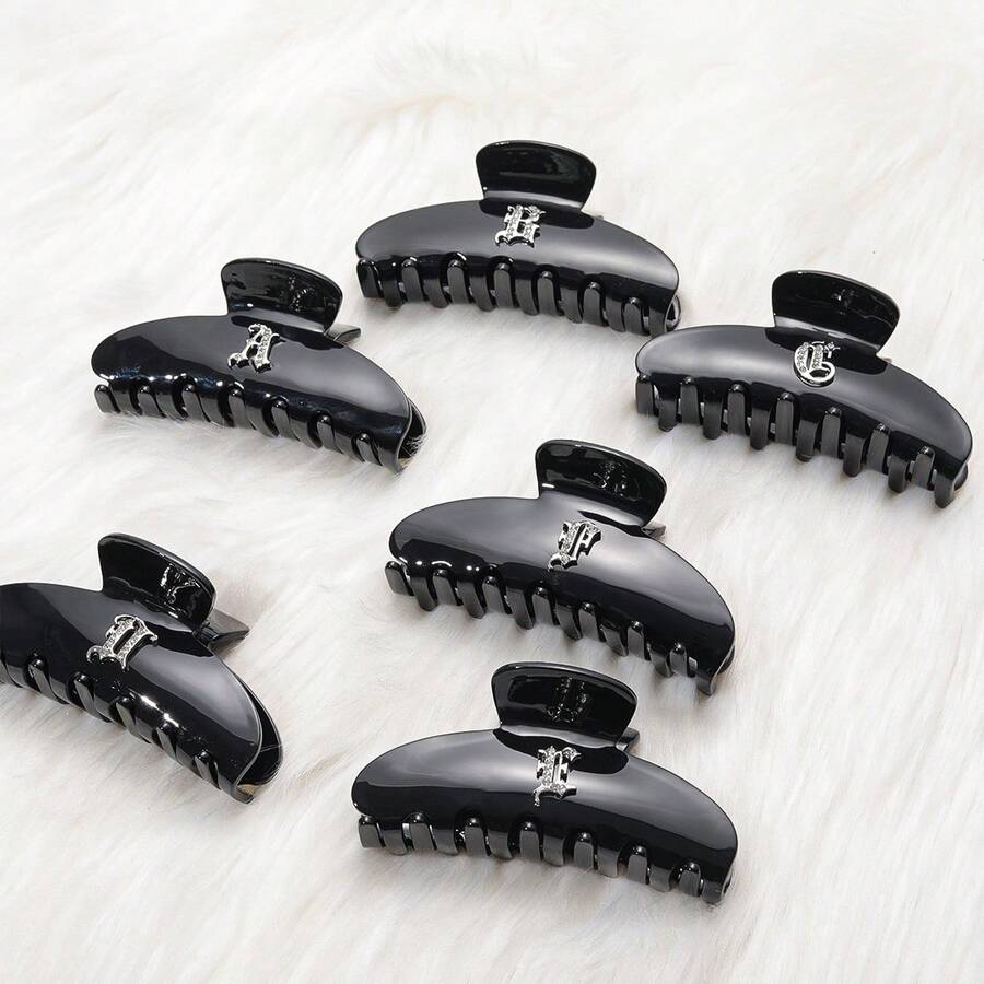 1 Piece Personalized Name Black Basic Vintage Letters Rhinestone Women Hair Claw Clip For Women - Black - View 1