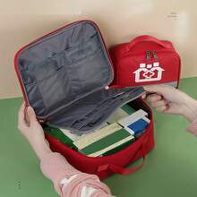 1pc Portable Multifunctional Medicine Bag, Lightweight Zipper Storage Bag, Luminous First Aid Bag For Travel Use - Red - View 2