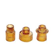 3pcs Green Glass Candle Holders, Striped Dual-Use Candle Holders, High-End Wax Candle Cups For Home Decoration