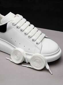 Universal Shoelaces, Classic Double-Layer White Sneakers Polyester Flat Shoelaces 1.2CM Wide, Office & Home Wear, All Season - Multicolor - View 1