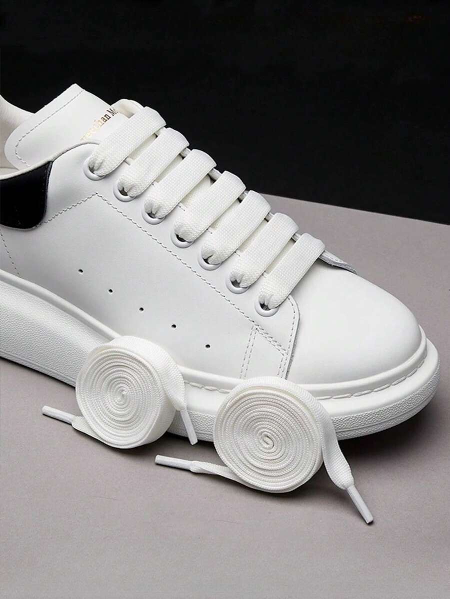 Universal Shoelaces, Classic Double-Layer White Sneakers Polyester Flat Shoelaces 1.2CM Wide, Office & Home Wear, All Season - Multicolor - View 1