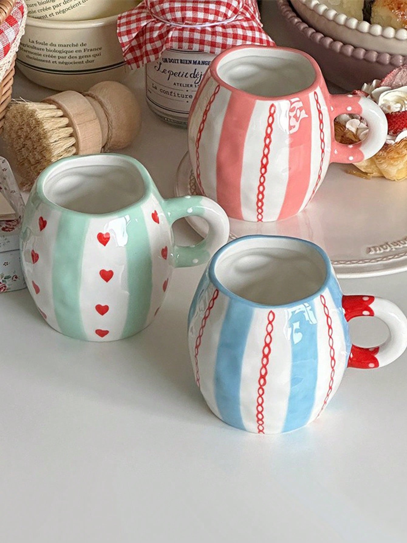 كوب سيراميك محلى بعقدة فراشة وزخرفة الكرز، كوب فتي...