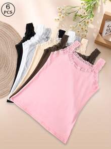 6 PCS Lacy Tank Tops For Women,Seamless And Breathable, With A Crew Neck Vest - Multicolor - View 2