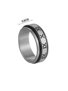 1pc Men's Stainless Steel Roman Numeral Rotating Ring - Black - View 3