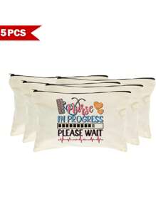 1 Peça / 5 Peças / 10 Peças Bolsa de Lona com Tema de Enfermeira, Bolsa com Zíper, Bolsa de Kit de Sobrevivência, Bolsa Medicinal, Impressão de Padrão de Letra/Flor/Onça/Coração/Arco-íris, Bolsa Divertida para Maquiagem, Bolsa de Toucador Portátil para Viagem, Organizador de Maquiagem, Bolsa Cosmética, Bolsa de Higiene, Coleção de Banheiro, Coleção de Quarto, Grande Capacidade