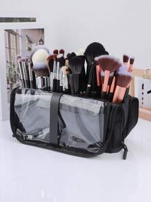 1pc Large Capacity Vertical Handheld Foldable Portable Travel Makeup Organizer Bag, Professional Makeup Artist Cosmetic Brush Case - Multicolor - View 3
