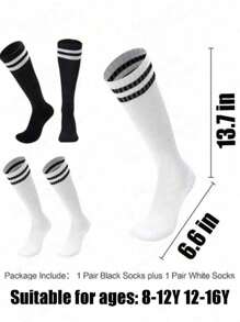 2 Pairs Breathable Football Socks For Kids Aged 8-16, Striped Knee High Socks For Boys And Girls Playing Soccer, Baseball, Softball And Other Athletic Sports, Youth Sports Socks For School And Training