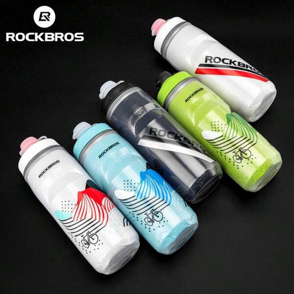 ROCKBROS Botella aislada para ciclismo con diseño de triple capa y enfriamiento durante 5 horas, con boquilla de silicona
