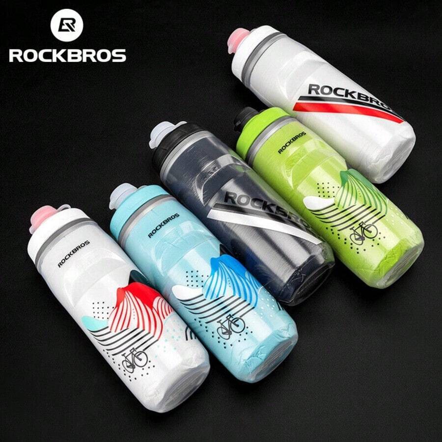 ROCKBROS 1 件隔热自行车水壶三层设计 5 小时冷却硅胶喷嘴笼非常适合骑行、健身房和户外运动,防漏且易于清洁 - 彩色 - 查看 1