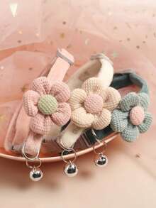 1 件毛绒花宠物项圈配可爱猫铃铛，时尚宠物猫/狗配饰 - 彩色 - 查看 2