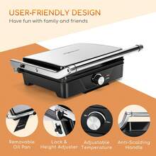 Aigostar 2000W Sandwich Toaster Adjustable Temperature Control, Deep Fill Panini Press With Non-Stick Coating, 180° Flat Open Large Grill, Drip Tray, Stainless Steel - Samson - View 6