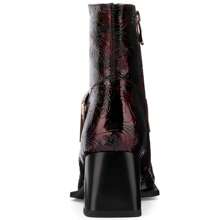 TDD Patent Leather Chelsea Boots For Women Square Toe Ankle Wide Calf Booties Botas Para Mujer Leather Chunky Block Dress Warm Lined Cowboy Cowgirl Ladies 2.5 Inch High Heels