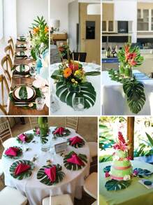 20 piezas de decoraciones de fiesta tropicales vibrantes, hojas de palma y flores de hibisco artificiales | Colores surtidos | Decoración de fiesta | Tema hawaiano luau, selva, playa, decoración de mesa para fiesta de cumpleaños de barbacoa