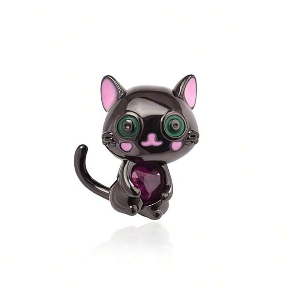 Hot Silver Plated Black Cat Embraces Heart Gemstone Trinket Charm Bead Fit Original Europeans Women Bracelet DIY Jewelry Gift