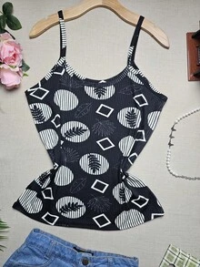Simple Casual Regata Plus Size G1 Veste 48/50 - Black Geometric Leaf Pattern - View 2
