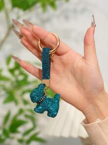 1 pieza Llavero con perro decorado con rhinestones de colores, accesorio para bolso, regalo para amantes, amigos, adecuado para uso diario de hombres y mujeres