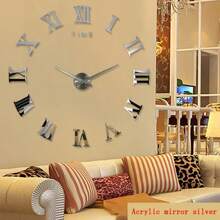 Reloj de pared digital 3D de acrílico con diseño de números romanos, reloj de pared redondo grande de moda con espejo, relojes autoadhesivos DIY