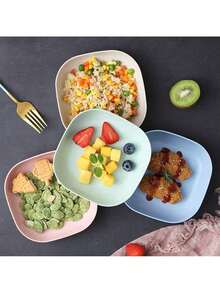 Juego de 10 piezas platos de colores aleatorio de plástico con caja de almacenamiento, platos de comedor versátiles y modernos para mesas de comedor - Multicolor - Ver 3