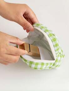 1pc Solid Color Rhombus Plaid Large Capacity Sanitary Pad Storage Bag, Cosmetic Organizer Bag, Ladies Makeup Pouch, Girls Tampon Storage Bag, Wallet-Style Portable Makeup Brush Holder Clutch