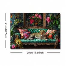 1pc Unframed Boho Floral Leopard On Sofa Wall Art Poster Minimalist Luxury Art Dopamine Aesthetic Decor Painting For Apartment,Dorm,Bedroom,Living Room,Modern Home Decoration - Multicolor - View 10