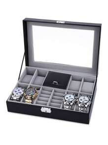 1pc Multifunctional Desktop Watch Storage Box For Men Women Mechanical Watch Organizer, Black Watch Case, Dustproof, Waterproof, Scratchproof, Suitable For Collecting And Displaying Watches, Rings, Earrings, Necklaces, Bracelets And Other Jewelry Back To School