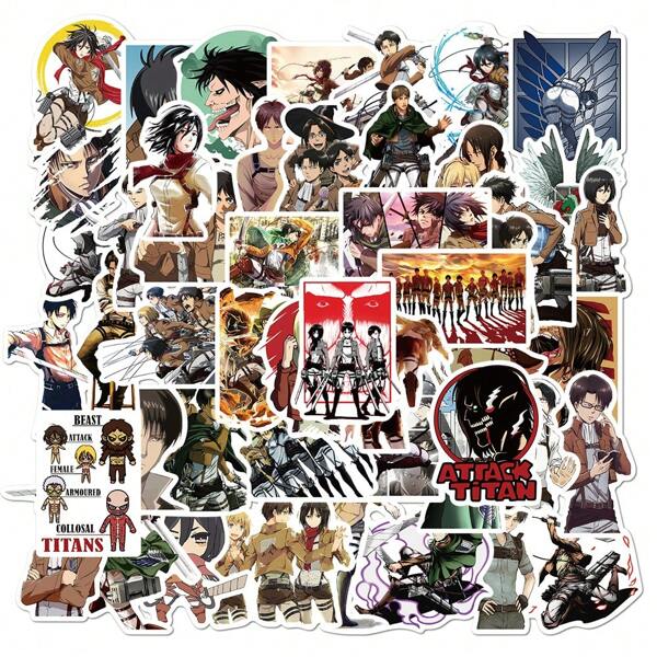 Crunchyroll 50 قطعة ملصقات رسمية مرخصة ل- "هجوم العمالقة" غشينجيكي نو كيوجين عالية الجودة مضادة للماء للزينة على الجيتارات ،الأمتعة ، زجاجات المياه، الأعياد، عيد الميلاد، ، هدايا