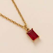 CIREY 18K Gold Plated Rectangle Birthstone Pendant Necklace With Colorful Cubic Zirconia For Women, Titanium Steel