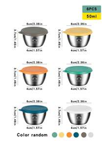 2 pezzi/4 pezzi/6 pezzi Coppette per salse mini in acciaio inossidabile 304 con coperchi, piattini portatili per condimenti per uso domestico per ketchup, condimenti per insalata, uso esterno, forniture scolastiche