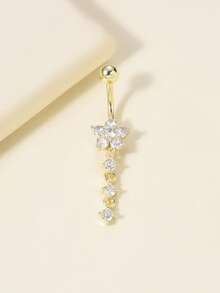 1pc Fashionable Flower Micro Inlaid Zirconia Floral Navel Belly Chain Body Jewelry - Yellow Gold - View 2