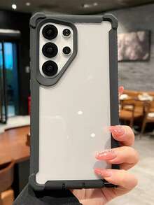 Funda compatible con Galaxy S22 Ultra S23 Plus S24 S25 Ultra, cubierta protectora de lujo a prueba de golpes y transparente, compatible con carga inalámbrica - Borde negro completo - Ver 3