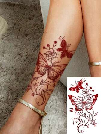 1 件可水洗临时纹身贴纸，简约花卉水墨画图案，适合时尚人士日常使用