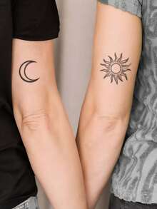 1 件可水洗防水防汗不反光临时纹身贴纸，带深色太阳月亮风图案，适合人群，男女通用，可贴于颈部 - 黑色 - 查看 2