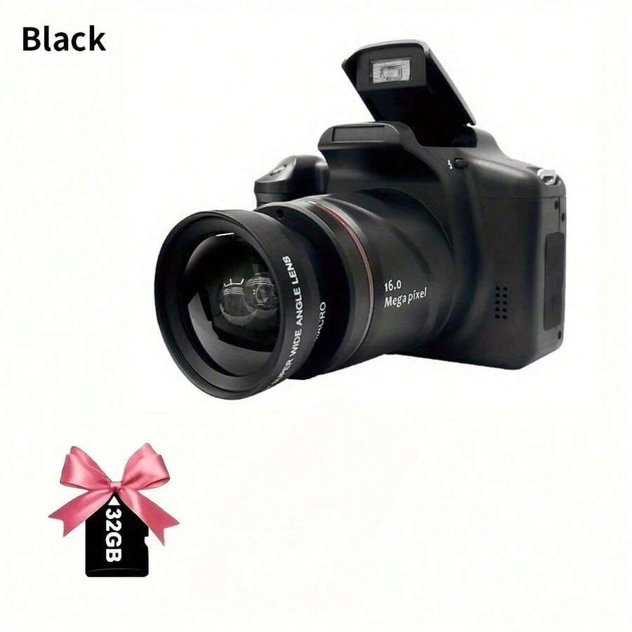 Digital Camera Photography, 2.4-Inch LCD Screen, 16x Digital Zoom 1080p Mini Camera Vlog Camera, Wide Angle Lens 4 AA Batteries Required (Not Included) - Black - View 1