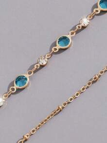 1pc Women Elegant Crystal Inlaid Double Chain Necklace, Suitable For Daily Wear, Balls, Galas, Parties, Gift, Fashion High-End Decorative Jewelry - Yellow Gold - View 6