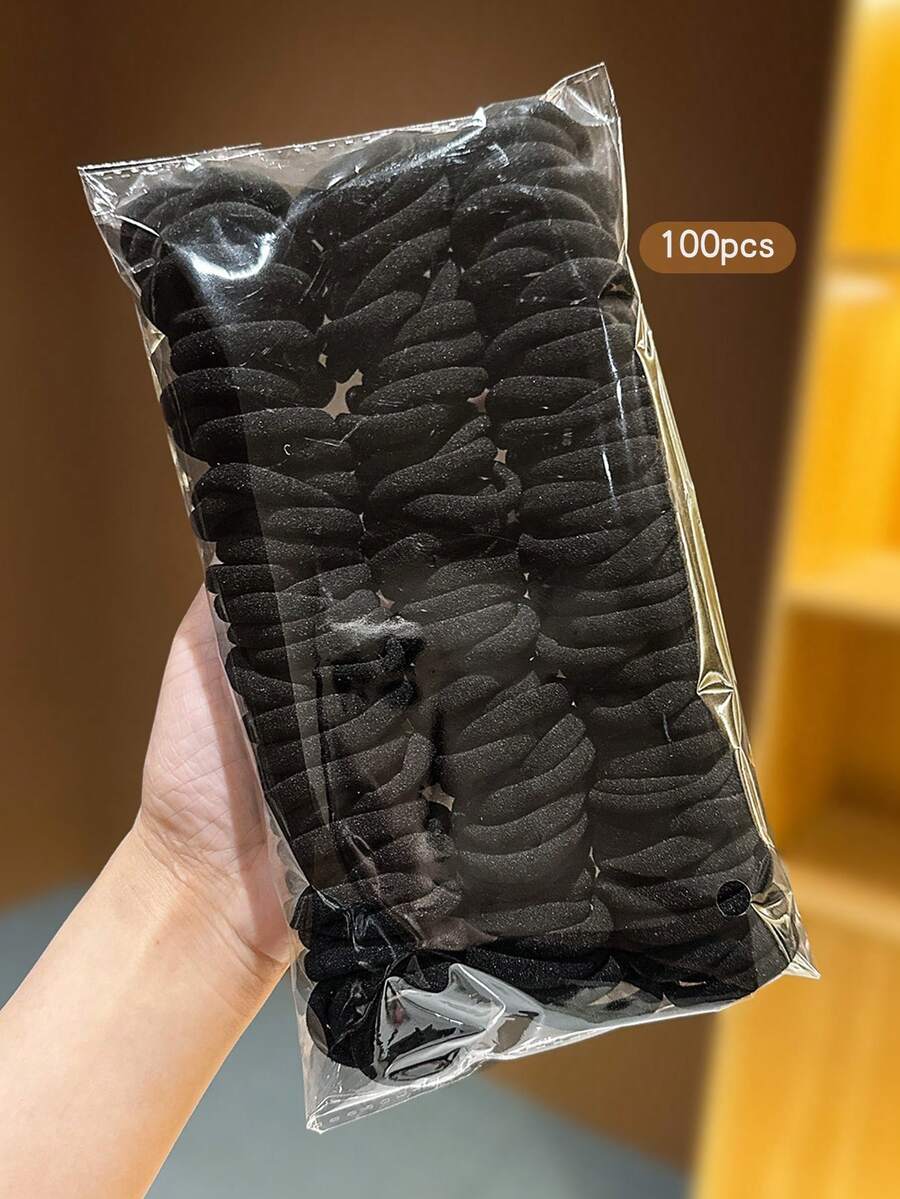 100个彩色弹力发圈，耐用发饰，适合女孩使用 - 彩色 - 查看 1