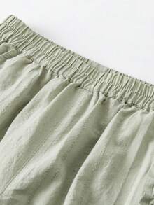 mini bala Girls' Long Pants Baby Girl Soft Breathable Sweet Ruffled Flower Pants - Bean Paste Green - View 6