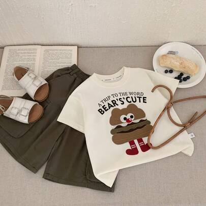 男童短袖T恤，夏季新款儿童刺绣汉堡休闲时尚别致上衣