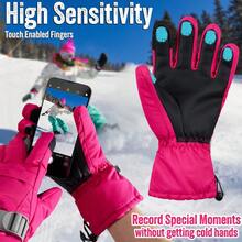 City Comfort Skiing Gloves Fleece Lined Touch Screen With Zip Pocket Waterproof Windproof Snowboarding - Pink - View 3