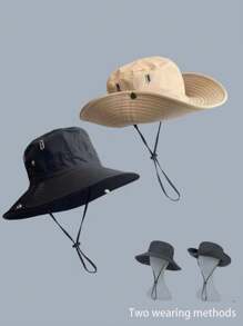1pc Men/Women Quick Drying Solid Color Fishing Hat, Wide Brim Casual Outdoor Sun Hat, Polyester Material
