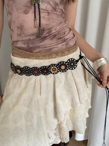 1pc Women's Multi-Color PU Leather Vintage Bohemian Style Circle Colored Rivet Decor Waist Strap