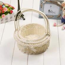 Cesta tejida redonda con flores, cesta pequeña de estilo rústico y campestre para niña de las flores, cesta para lanzar flores, cesta para empaquetar regalos de flores, cesta romántica para la niña de las flores en la boda, cesta decorativa de almacenamiento