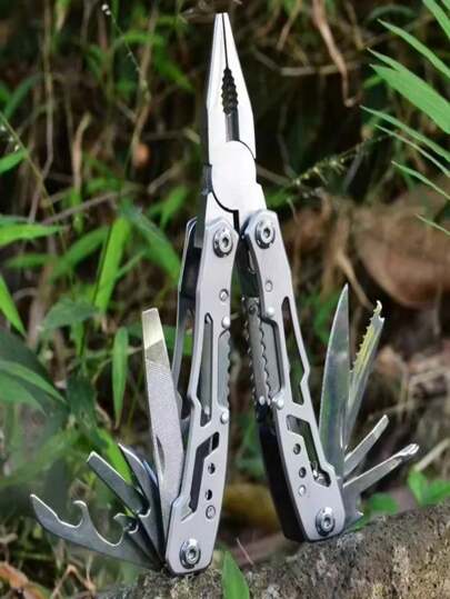 12-In-1 Multifunctional Survival Tool Kit - Stainless Steel Camping Gear With Safety Lock, Protective Cover, Cutter, Bottle Opener, Screwdriver & Pliers | Compact EDC Pocket Tool For Outdoor Adventures, Hiking, Emergency | Perfect Gift For Men, Dad, Travelers