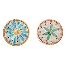 1 pieza Posavasos redondo de 10cm de estilo bohemio con esterilla de ratán y concha colorida para taza, para mesa de té