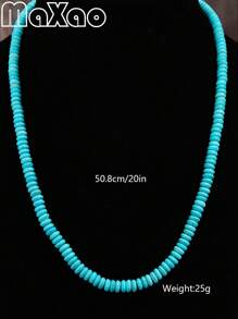 Women's Retro Bohemian Style Turquoise Bead Necklace, Vintage Western Cowgirl Fashion, Suitable For Everyday Wear, Add To Your Jewelry Collection