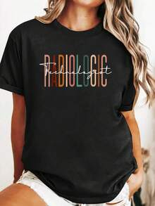 Summer Cotton T Shirt Radiologic Technologist Radiology X-Ray Rad T-Shirt Graphic Tees Tops Shirts For Women - Black - View 1