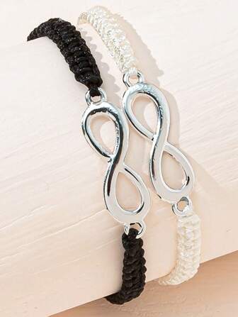 1pc Fashion Minimalist Alloy 8 Shaped Endless Woven Adjustable Bracelet, Friendship Couple Bracelet, Valentine's Day/Bestfriend Gift