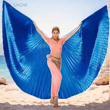 Gold Butterfly Wing Belly Dance Costume - 360° Cloak, Suitable For Stage Performance, Festival And Nightclub Entertainment, Polyester, Including Stretch Rod, Fits Height 61-69cm, Butterfly Skirt Halloween