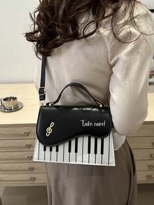 Customizable Personalized Name Handbag For Women, Fashionable Contrasting Printed Small Square Bag, Sweet And Girlish Personalized Piano Note Crossbody Bag, Suitable For Casual Shopping And Gift Giving, Suitable As A Gift For Family And Friends - Multicolor - View 4